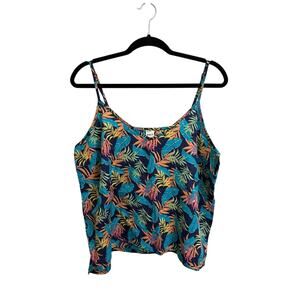 Pact Tank Top Womens XL Navy Tropical Leaf Print Organic Cotton Cami Bue